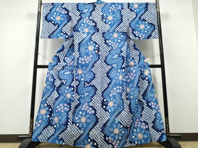 平和屋着物∴夏物 浴衣 有松鳴海絞り 流水菊文 綿 逸品 CABJ0005ng
