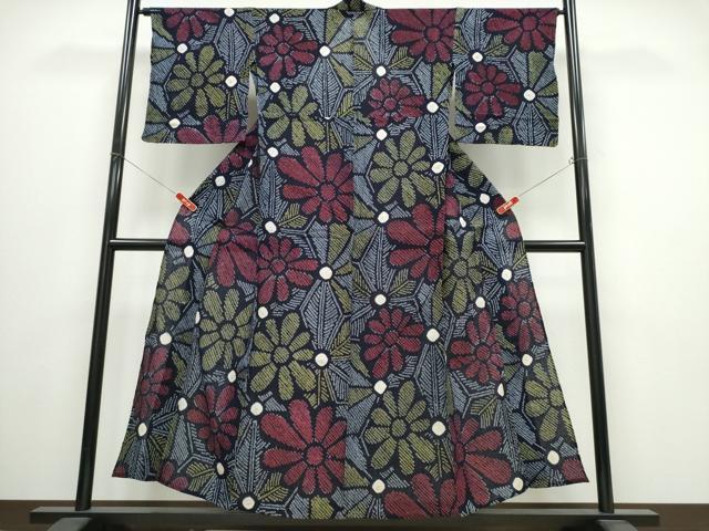 平和屋着物∴夏物 浴衣 有松鳴海絞り 麻の葉花文 綿 逸品 CABJ0007ng