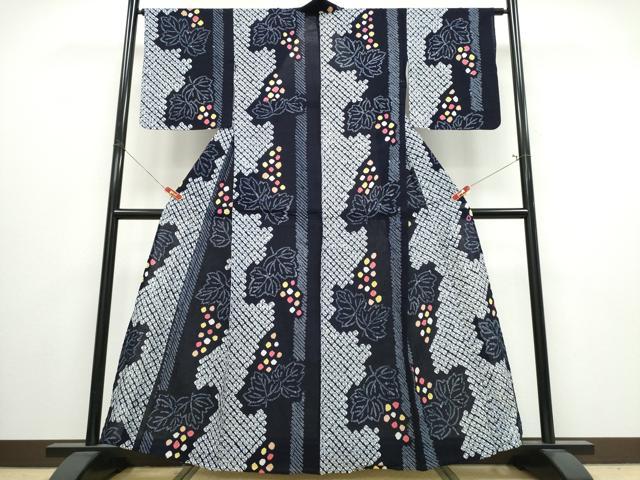 平和屋着物∴夏物 浴衣 有松鳴海絞り 葡萄 間道 高島屋扱い 綿 逸品 CABJ0020ng