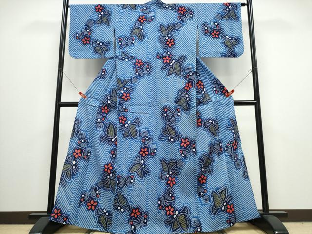 平和屋着物∴夏物 浴衣 有松鳴海絞り 舞蝶花文 綿 逸品 CABJ0025ng