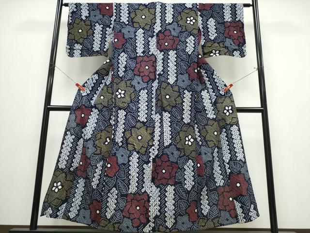 平和屋着物∴夏物 浴衣 有松鳴海絞り 舞葉花文 綿 逸品 CABJ0029ng