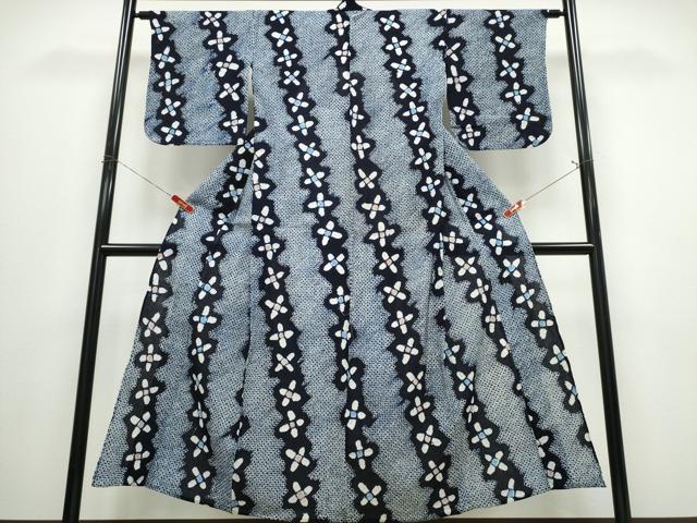 平和屋着物∴夏物 浴衣 有松鳴海絞り 斜線花文 綿 逸品 CABJ0032ng