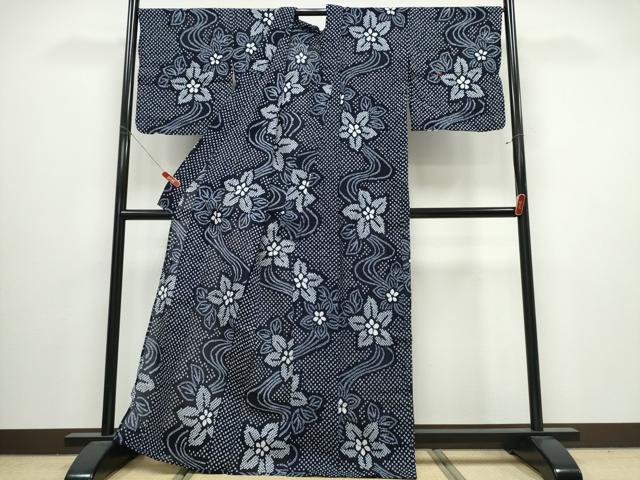 平和屋着物∴夏物 浴衣 有松鳴海絞り 流水花文 綿 逸品 CABJ0034ng