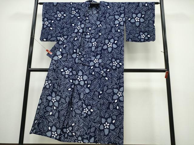 平和屋着物∴夏物 浴衣 有松鳴海絞り 枝花文 綿 逸品 CABJ0035ng