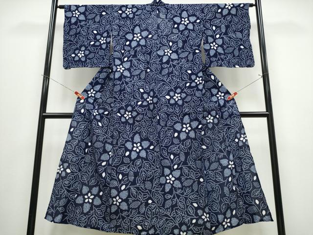 平和屋着物∴夏物 浴衣 有松鳴海絞り 枝花文 綿 逸品 CABJ0035ng