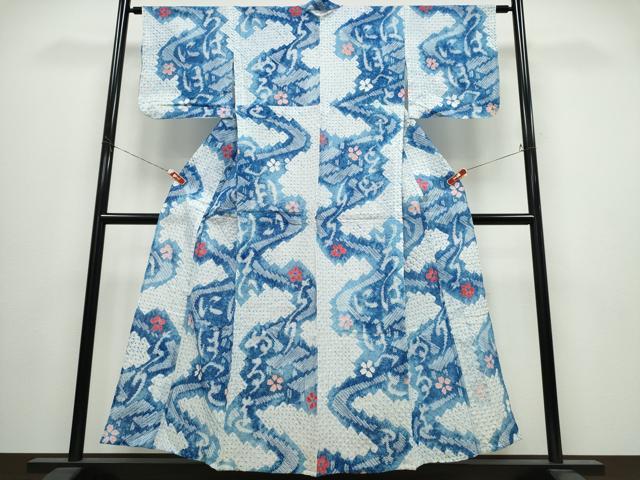 平和屋着物∴夏物 浴衣 有松鳴海絞り いろは歌流水花文 綿 逸品 CABJ0036ng