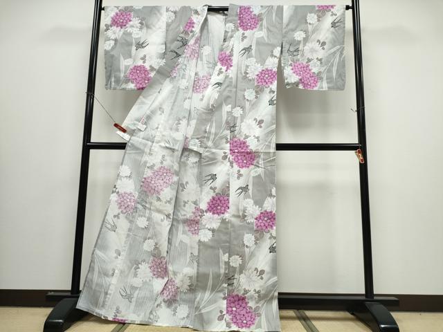 平和屋着物∴夏物 浴衣・つけ帯・下駄セット 燕 枝菊文 綿 逸品 未使用 CABJ0043ng