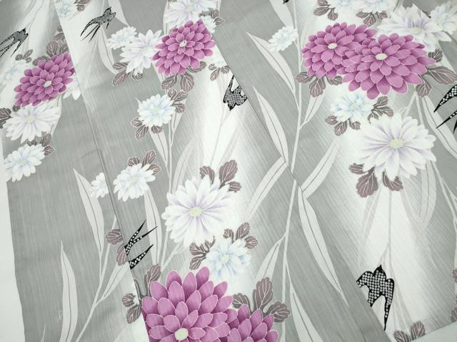 平和屋着物∴夏物 浴衣・つけ帯・下駄セット 燕 枝菊文 綿 逸品 未使用 CABJ0043ng