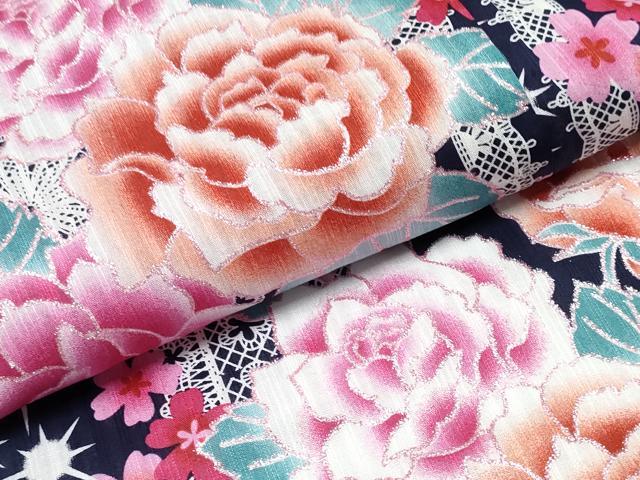 平和屋着物∴夏物 浴衣 レース薔薇間道 ラメ 綿 逸品 未使用 CABJ0046ng