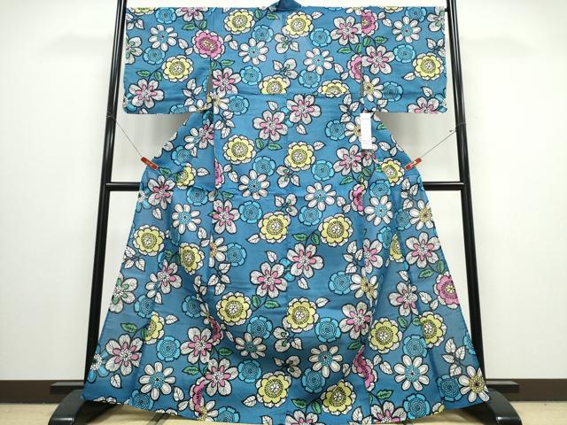 平和屋着物∴夏物 浴衣 綿紅梅 洋花文 綿 逸品 未使用 CABJ0048ng