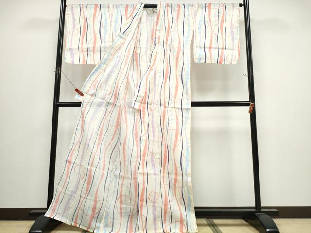 平和屋着物∴夏物 浴衣 綿紅梅 抽象文様 綿 逸品 未使用 CABJ0052ng