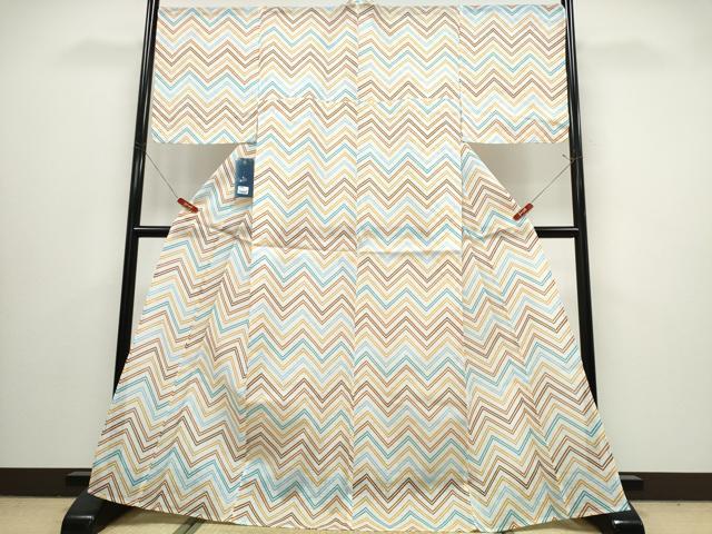 平和屋着物∴夏物 浴衣・小紋兼用 幾何学文様 綿麻 逸品 未使用 CABJ0054ng
