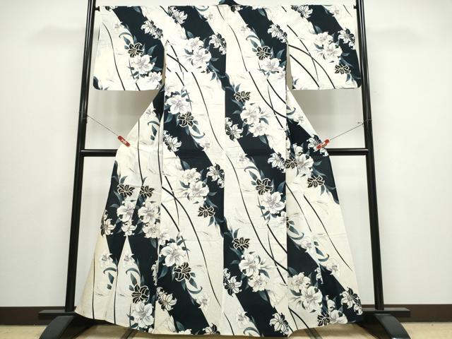 平和屋着物∴夏物 浴衣 百合芝草文 ラメ 綿 逸品 CABJ0062ng