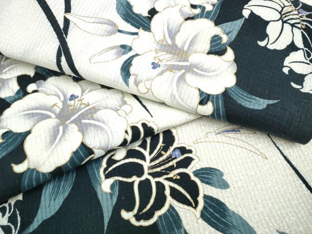 平和屋着物∴夏物 浴衣 百合芝草文 ラメ 綿 逸品 CABJ0062ng