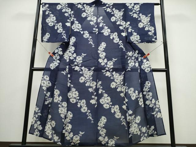 平和屋着物∴夏物 浴衣・小紋兼用 絹紅梅 手縫い 枝菊文 絹綿 逸品 CABJ0064ng