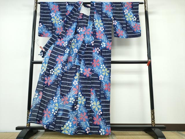 平和屋着物∴夏物 浴衣 有松鳴海絞り 横段舞花文 綿 逸品 CABJ0070ng