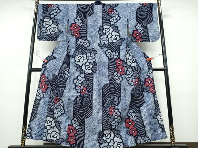 平和屋着物∴夏物 浴衣 有松鳴海絞り 流水牡丹花文 綿 逸品 CABJ0074ng