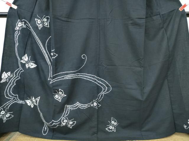 平和屋着物∴夏物 訪問着・浴衣兼用 絵羽浴衣 有松鳴海絞り 舞蝶文 黒地 綿 逸品 CABJ0084ng