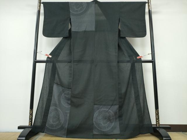 平和屋着物∴撫松庵 訪問着・浴衣兼用 吉祥丸文 黒地 綿 逸品 CABJ0089ng
