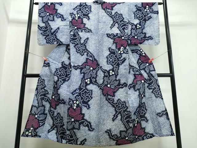 平和屋着物∴夏物 浴衣 有松鳴海絞り 葡萄蔦の葉文 綿 逸品 CABJ0109ng