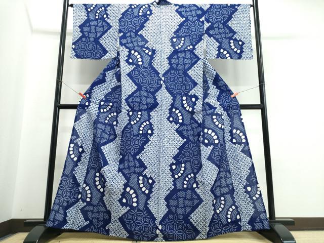 平和屋着物∴夏物 浴衣 有松鳴海絞り 色紙重ね七宝花文 綿 逸品 未使用 CABJ0112ng