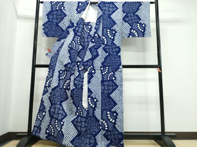 平和屋着物∴夏物 浴衣 有松鳴海絞り 色紙重ね七宝花文 綿 逸品 未使用 CABJ0112ng