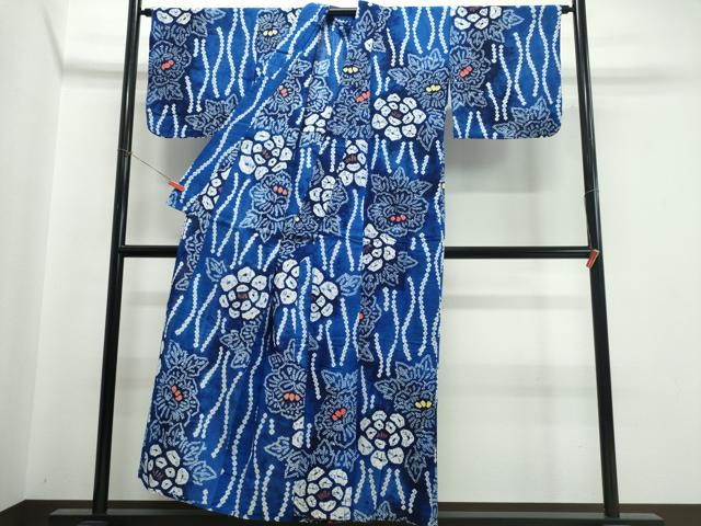 平和屋着物∴夏物 浴衣 有松鳴海絞り よろけ縞舞牡丹文 綿 逸品 CABJ0127ng