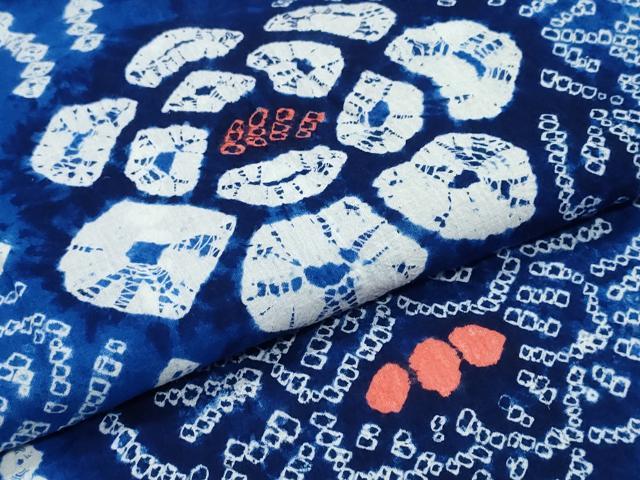 平和屋着物∴夏物 浴衣 有松鳴海絞り よろけ縞舞牡丹文 綿 逸品 CABJ0127ng