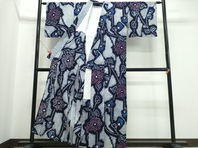 平和屋着物∴夏物 浴衣 有松鳴海絞り 枝花文 綿 逸品 CABJ0134ng