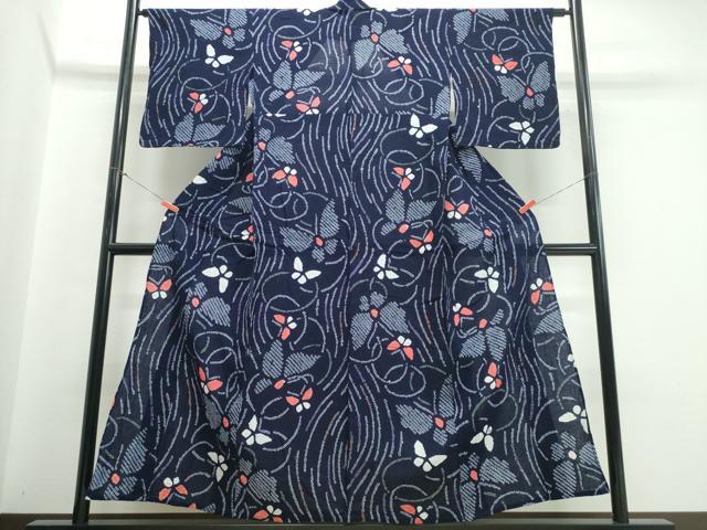 平和屋着物∴夏物 浴衣 有松鳴海絞り 流水舞蝶文 綿 逸品 CABJ0138ng