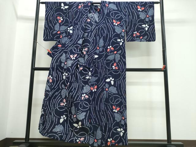 平和屋着物∴夏物 浴衣 有松鳴海絞り 流水舞蝶文 綿 逸品 CABJ0138ng