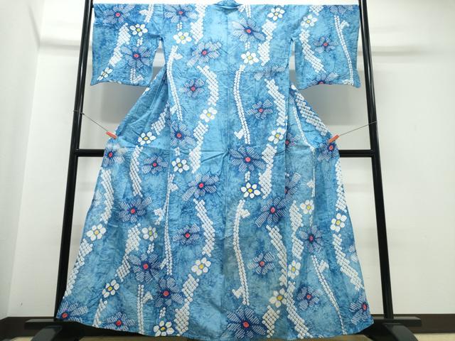 平和屋着物∴夏物 浴衣 有松鳴海絞り 流水花文 綿 逸品 CABJ0142ng