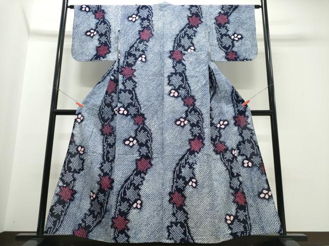 平和屋着物∴夏物 浴衣 有松鳴海絞り 枝葉文 綿 逸品 CABJ0143ng