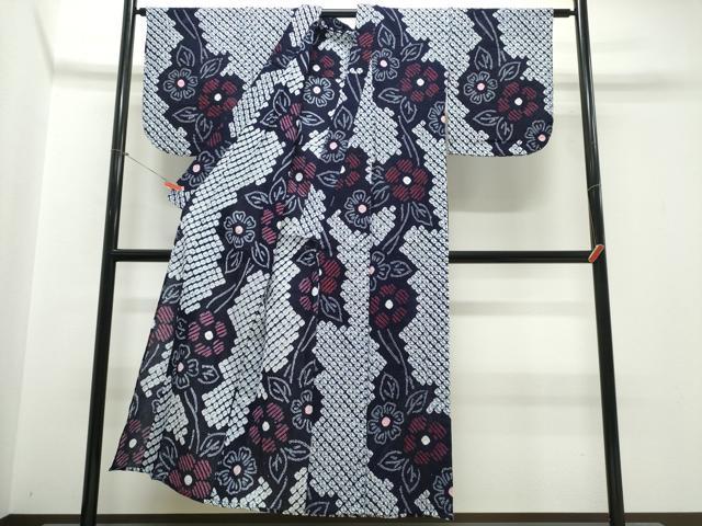 平和屋着物∴夏物 浴衣 有松鳴海絞り 枝花文 綿 逸品 CABJ0145ng