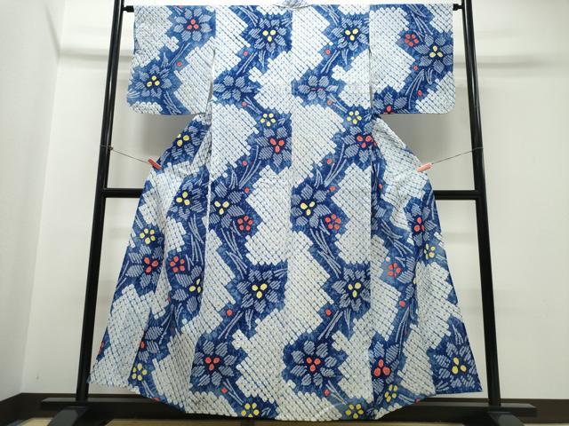 平和屋着物∴夏物 浴衣 有松鳴海絞り 草花文 綿 逸品 CABJ0149ng