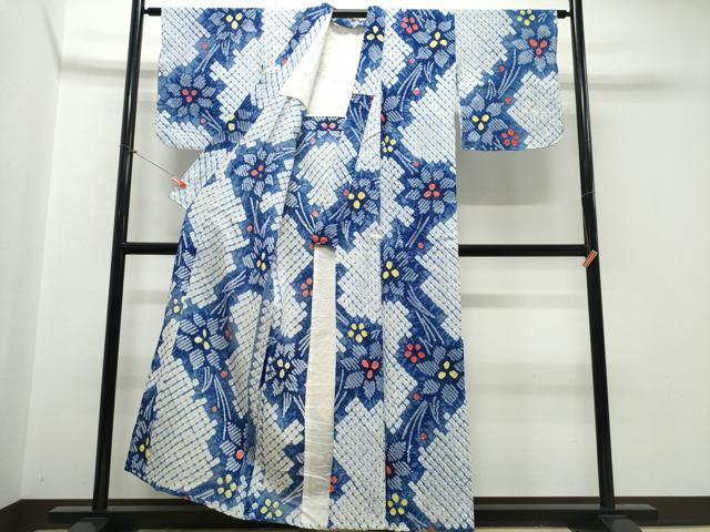 平和屋着物∴夏物 浴衣 有松鳴海絞り 草花文 綿 逸品 CABJ0149ng