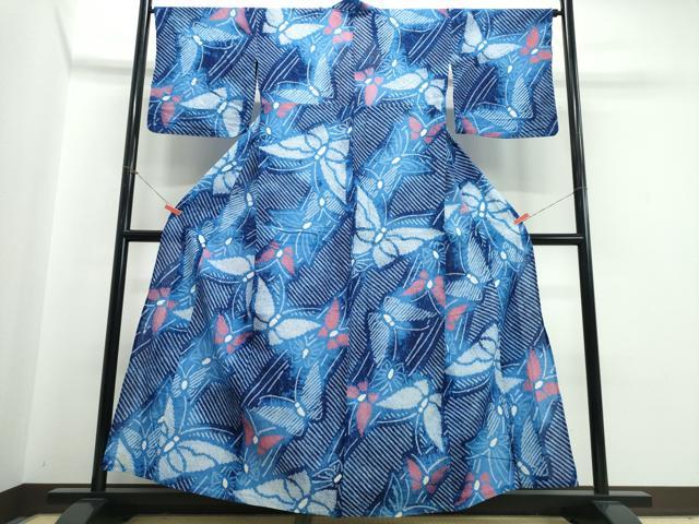 平和屋着物∴夏物 浴衣 有松鳴海絞り 舞蝶文 綿 逸品 CABJ0153ng
