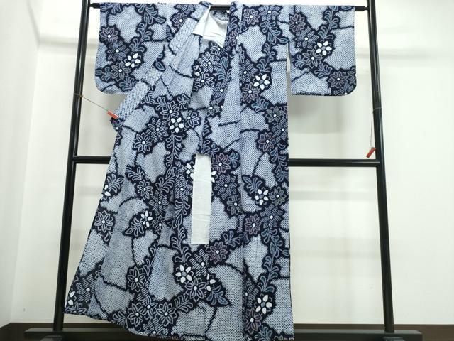 平和屋着物∴夏物 浴衣 有松鳴海絞り 枝花文 綿 逸品 CABJ0156ng