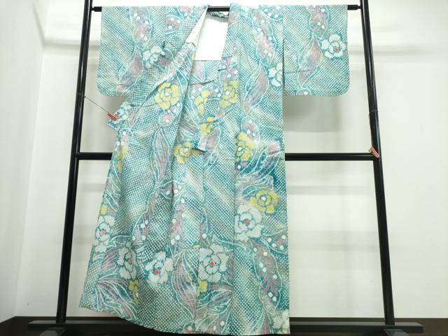平和屋着物∴夏物 浴衣 有松鳴海絞り 舞葉牡丹文 綿 逸品 CABJ0160ng