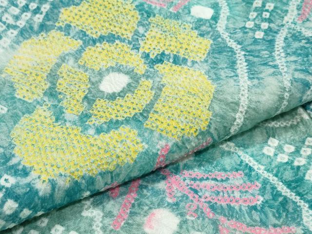 平和屋着物∴夏物 浴衣 有松鳴海絞り 舞葉牡丹文 綿 逸品 CABJ0160ng