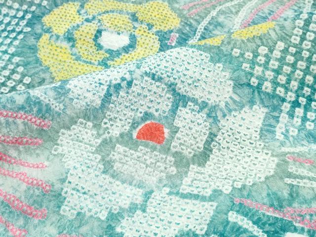 平和屋着物∴夏物 浴衣 有松鳴海絞り 舞葉牡丹文 綿 逸品 CABJ0160ng