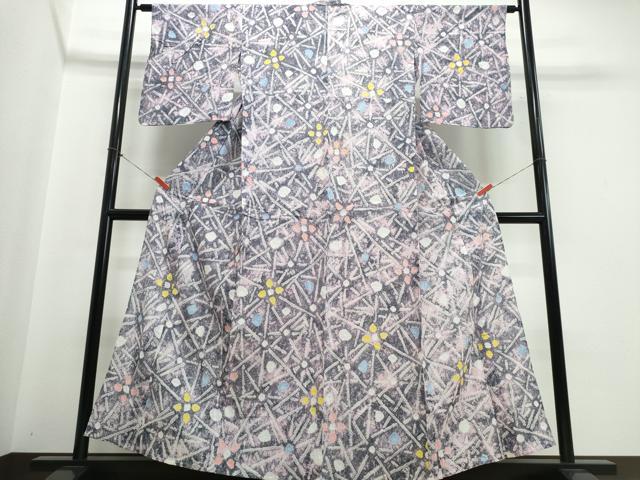 平和屋着物∴夏物 浴衣 有松鳴海絞り 幾何学花文 綿 逸品 CABJ0161ng