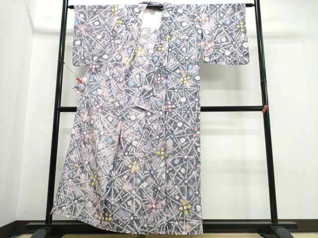 平和屋着物∴夏物 浴衣 有松鳴海絞り 幾何学花文 綿 逸品 CABJ0161ng
