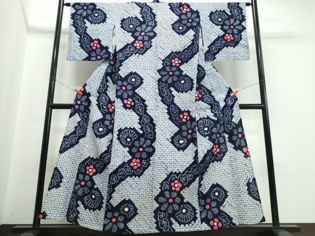 平和屋着物∴夏物 浴衣 有松鳴海絞り 菊文 綿 逸品 CABJ0164ng