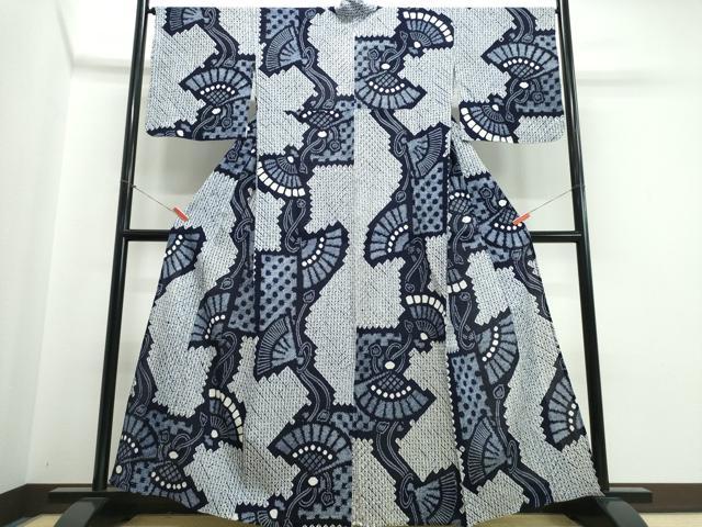 平和屋着物∴夏物 浴衣 有松鳴海絞り 檜扇吉祥文 綿 逸品 CABJ0170ng