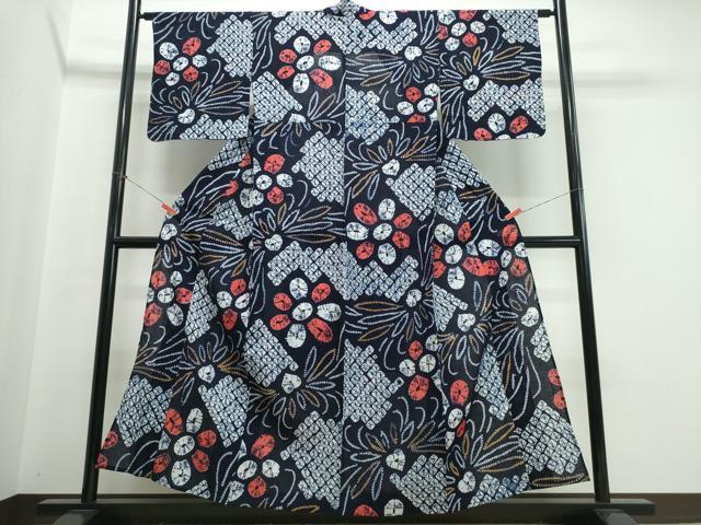 平和屋着物∴夏物 浴衣 有松鳴海絞り 乱菊花文 綿 逸品 未使用 CABJ0183ng