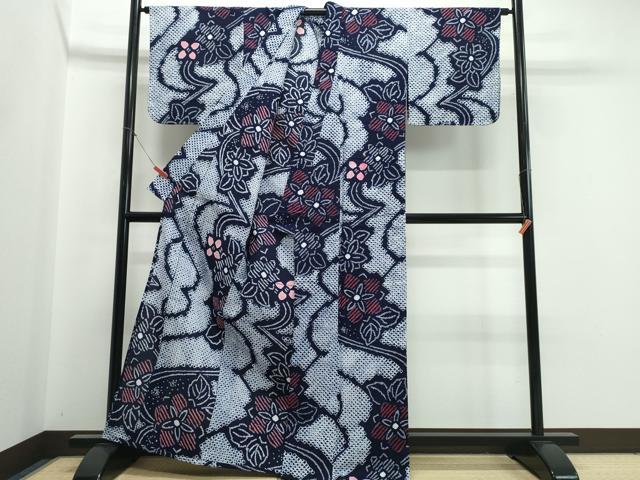 平和屋着物∴夏物 浴衣 有松鳴海絞り 流水花文 綿 逸品 CABJ0184ng
