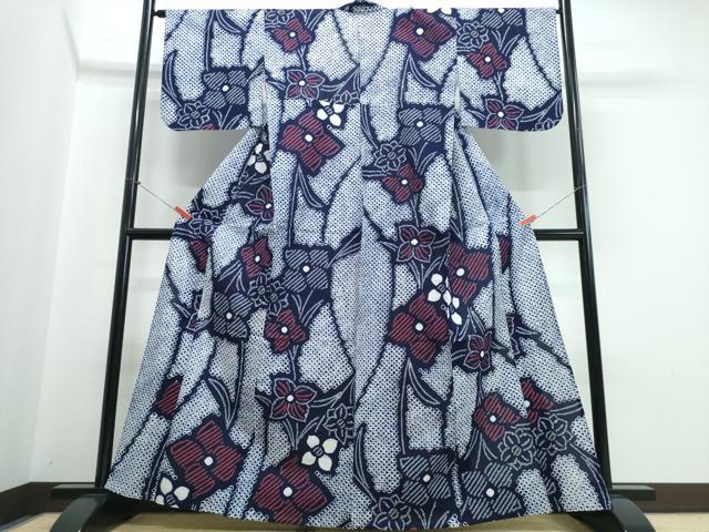 平和屋着物∴夏物 浴衣 有松鳴海絞り 草花文 綿 逸品 CABJ0186ng