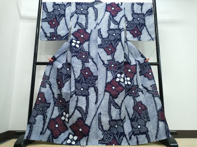 平和屋着物∴夏物 浴衣 有松鳴海絞り 草花文 綿 逸品 CABJ0188ng