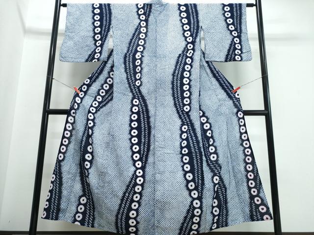 平和屋着物∴夏物 浴衣 有松鳴海絞り よろけ縞丸文 綿 逸品 CABJ0189ng